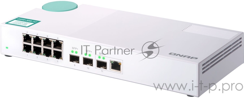 Коммутатор QNAP QSW-308-1C Unmanaged 10 Gb / s switch with 3 SFP + ports, of which 1 is combined with RJ-45, and 8 1 Gb / s RJ-45 ports, bandwidth up to 76 Gb / s, support JumboFrame