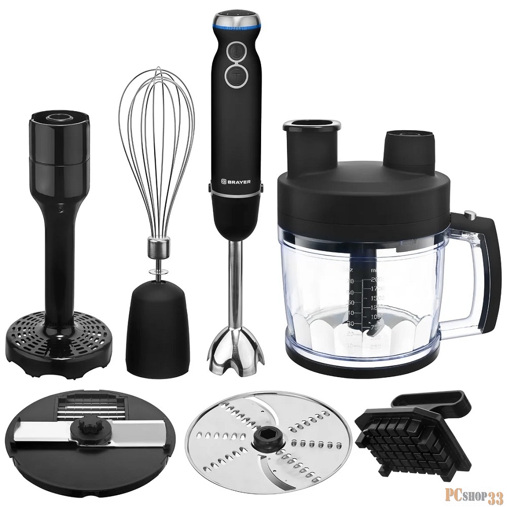 Блендер BRAYER BR1246, 1400 Вт, 5 скор, измельчит 2 л, насадка-терка,шинков, рез кубик,пригот пюре
