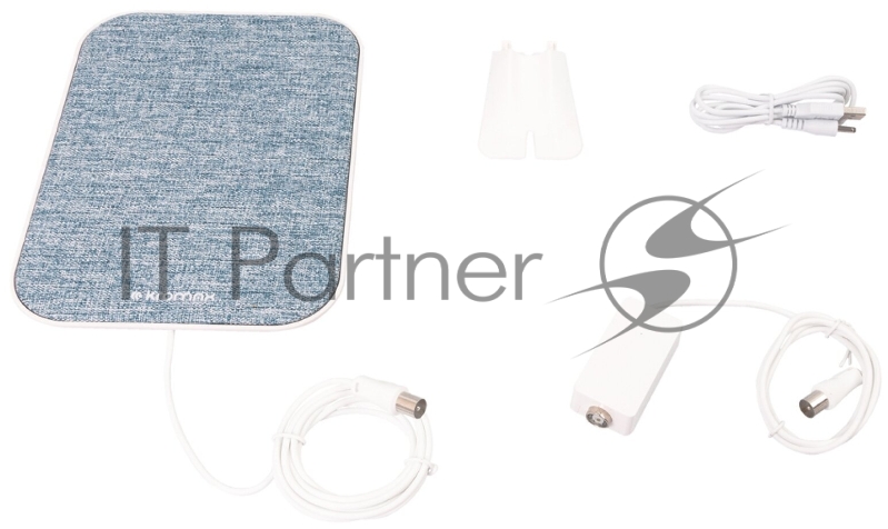 Комнатная антенна Kromax TV FLAT-16 gray 10 шт/уп., диап. DVB-T2, VHF: 87,5-230 МГц, UHF: 470-862 МГц, коэф. ус 25dB питание: адапт. в комплекте