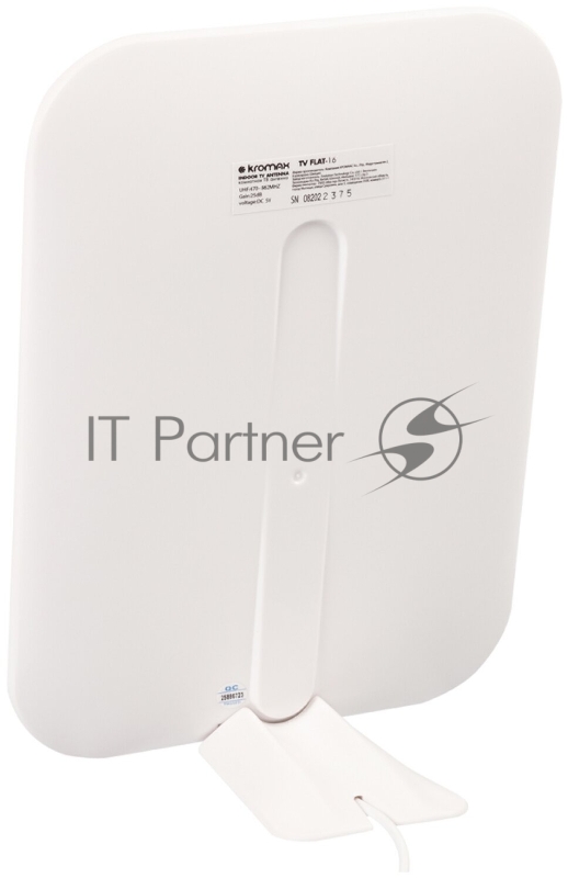 Комнатная антенна Kromax TV FLAT-16 gray 10 шт/уп., диап. DVB-T2, VHF: 87,5-230 МГц, UHF: 470-862 МГц, коэф. ус 25dB питание: адапт. в комплекте