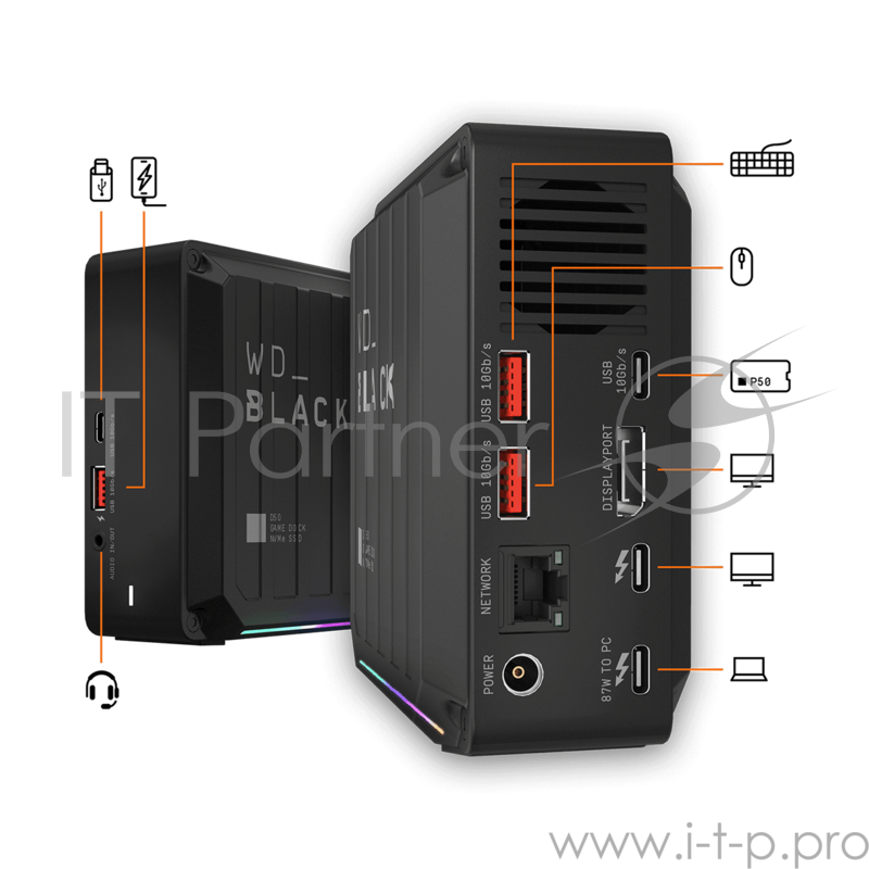 Игровая станция WD_BLACK™ D50 Game Dock NVMe SSD WDBA3U0010BBK-EESN 1TB с подключением через Thunderbolt3