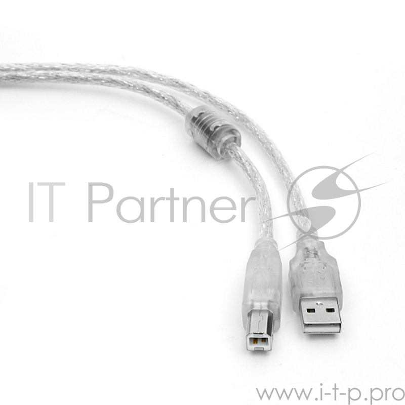 Кабель Cablexpert Кабель USB 2.0 Pro, AM/BM, 0,75м, экран, 2 феррит.кольца, прозрачный (CCF-USB2-AMBM-TR-0.75M)