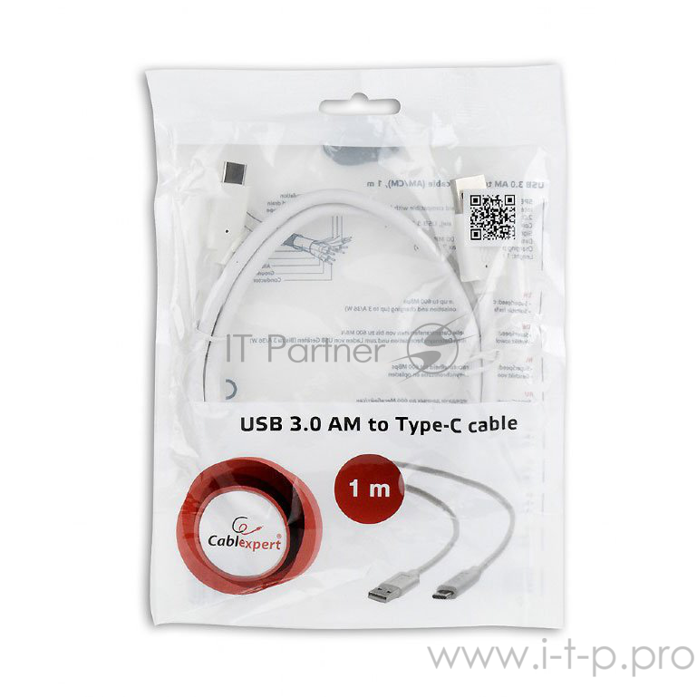 Кабель Cablexpert Кабель USB3.0 AM/USB Type-C, 1м, белый, пакет (CCP-USB3-AMCM-1M-W)