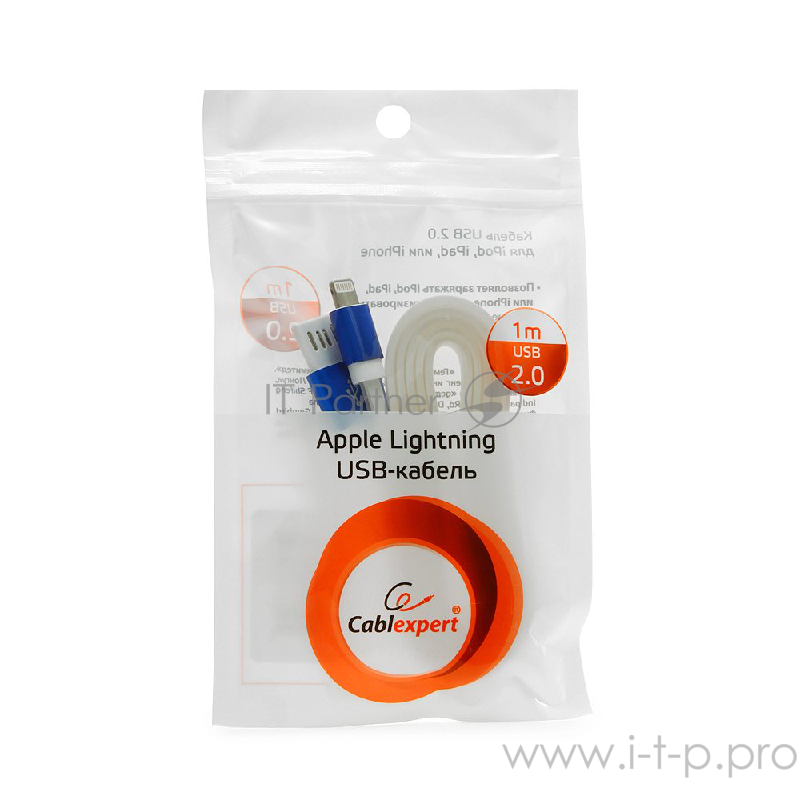 Кабель Gembird Кабель USB 2.0 Cablexpert CC-ApUSBb1m, AM/Lightning 8P, 1м, силиконовый шнур, разъемы синий металлик, пакет