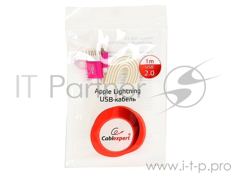 Кабель Gembird Кабель USB 2.0 Cablexpert CC-ApUSBr1m, AM/Lightning 8P, 1м, силиконовый шнур, разъемы розовый металлик, пакет