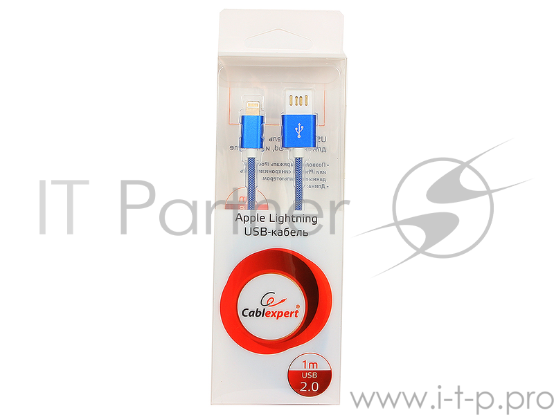 Кабель Gembird Кабель USB 2.0 Cablexpert CCB-ApUSBb1m, AM/Lightning 8P, 1м, армированная оплетка, разъемы синий металлик, блистер