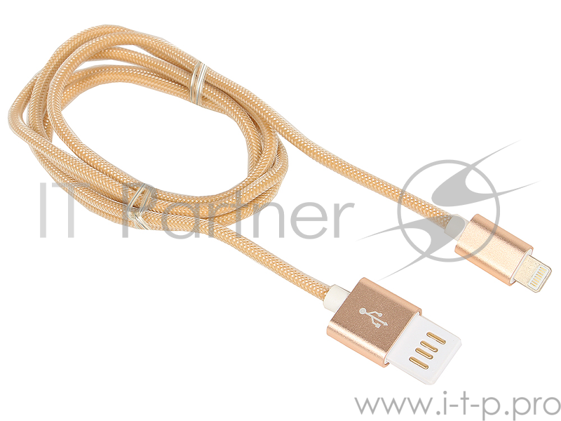 Кабель Gembird Кабель USB 2.0 Cablexpert CCB-ApUSBgd1m, AM/Lightning 8P, 1м, армированная оплетка, разъемы золотой металлик, блистер