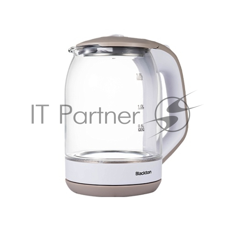 Чайник Blackton Bt KT1823G Белый-БежевыйМощность1500Вт, Максимальный объем 1.8л, Материал корпуса Жаропрочное стекло, Индикатор включения, Отключение при закипании, Отключение при снятии, Отключение при отсутствии воды, Отсек для хранения электрошнур