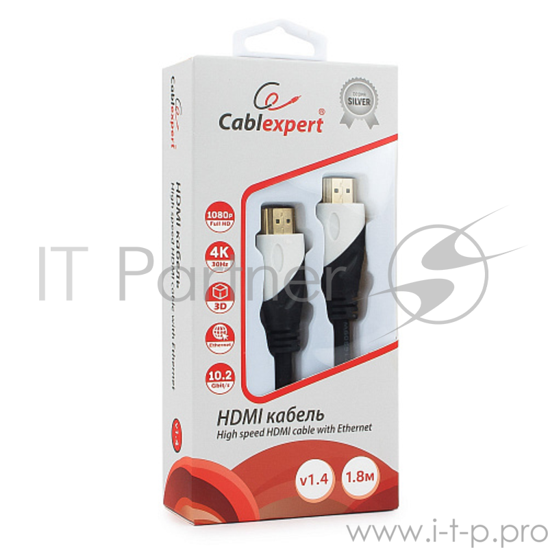 Кабель Кабель HDMI Cablexpert, серия Silver, длина 1,8 м, v1.4, M/M, позол.разъемы, коробка (CC-S-HDMI02-1.8M)