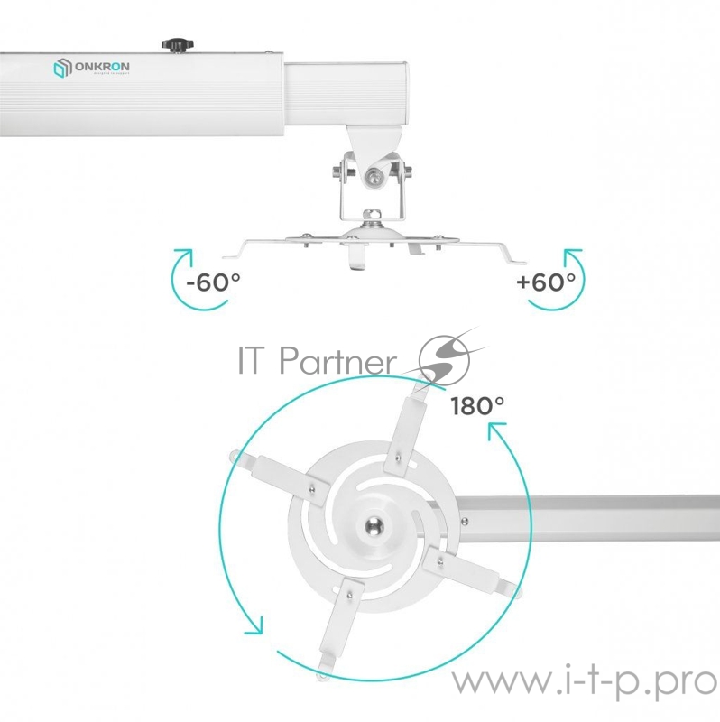 Кронштейн для проектора Onkron K3D белый макс.10кг настенный поворотно-выдвижной и наклонный