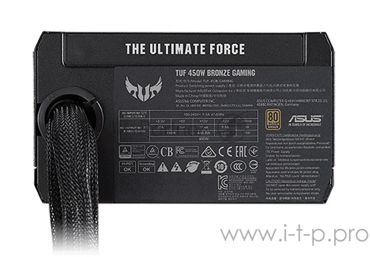 ASUS TUF Gaming 450B игровой блок питания чёрный (450W, 80 Plus Bronze, 135 мм вентилятор, 90YE00D3-B0NA00)