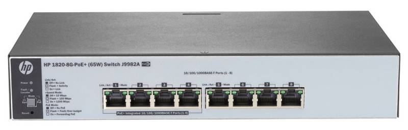 Сетевое оборудование HP J9982A Коммутатор HPE 1820-8G-PoE+ управляемый 19U 8x10/100/1000BASE-T из них 4 PoE+, 65W