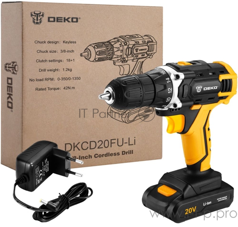 Дрель-шуруповерт Deko DKCD20FU-Li аккум. патрон:быстрозажимной