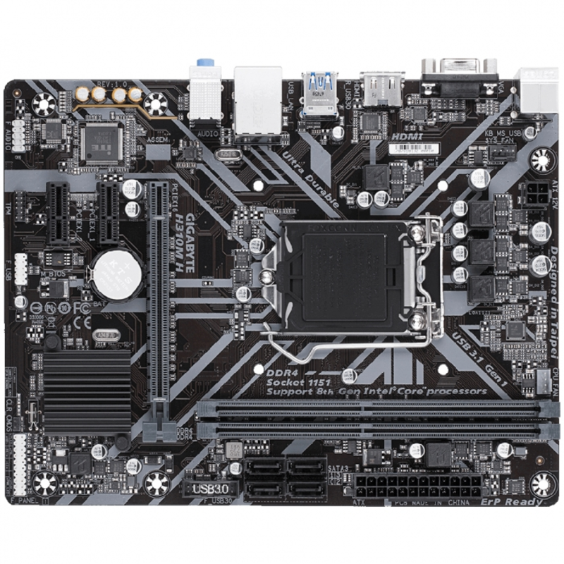 Материнская плата Gigabyte H310M H / H310M H 2.0, Socket 1151, Intel®H310, 2xDDR4-2666, D-SUB+HDMI, 1xPCI-Ex16, 2xPCI-Ex1, 4xSATA3, 8 Ch Audio, GLan, (4+2)xUSB2.0, (2+2)xUSB3.1, 1xPS/2, mATX, RTL, {10}