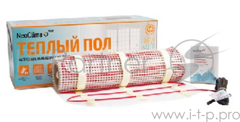 Теплый пол NEOCLIMA N-TM 150/1.0 Мат нагревательный Мощность 130 Вт, площадь 1,0 м2, Быстрый монтаж готовой системы, Оплетка из меди равномерно распределяет тепло, Безопасность за счет двойной раздельной изоляции, Монтаж под плиточный клей, Теплостой
