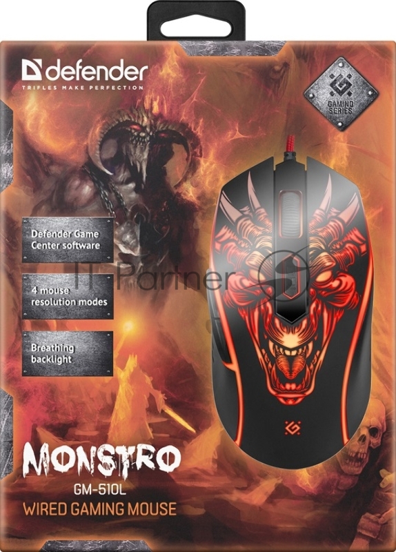 Мышь игровая Monstro GM-510L оптика, USB, 6 кнопок, 3200dpi DEFENDER