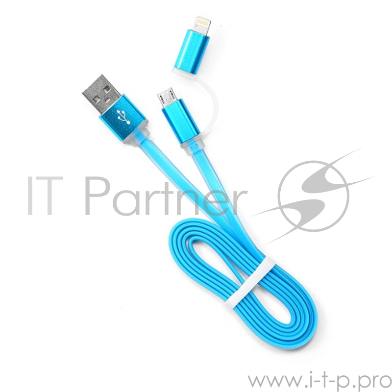 Кабель Cablexpert Кабель USB 2.0 CC-mAPUSB2bl1m, AM/microBM 5P - iPhone lightning, 1м, комбо кабель, алюминиевые разъемы, голубой, блистер
