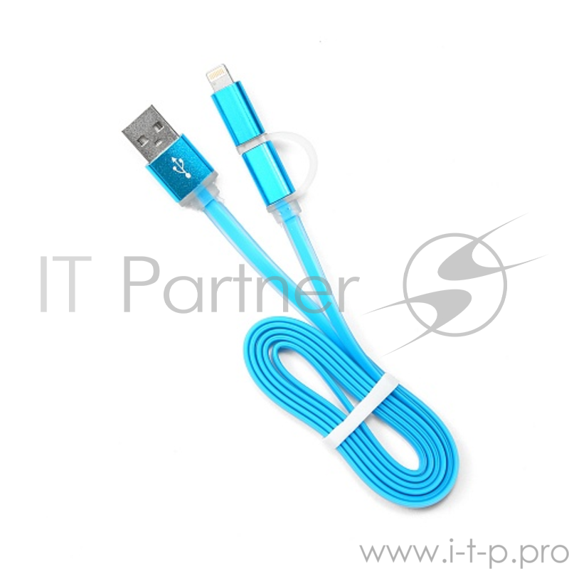Кабель Cablexpert Кабель USB 2.0 CC-mAPUSB2bl1m, AM/microBM 5P - iPhone lightning, 1м, комбо кабель, алюминиевые разъемы, голубой, блистер