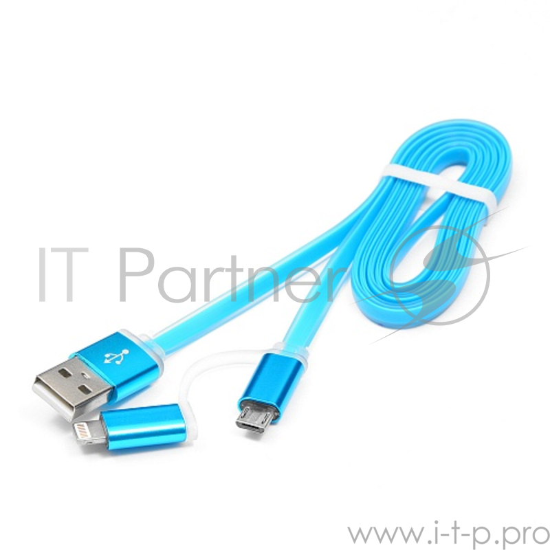 Кабель Cablexpert Кабель USB 2.0 CC-mAPUSB2bl1m, AM/microBM 5P - iPhone lightning, 1м, комбо кабель, алюминиевые разъемы, голубой, блистер