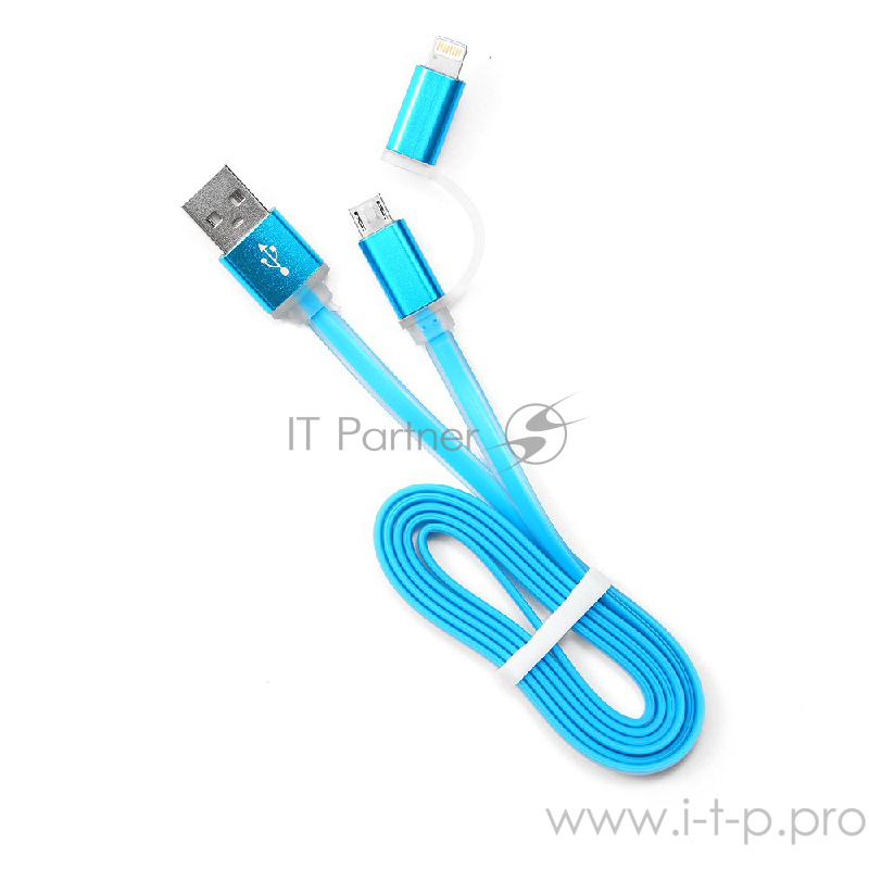 Кабель Cablexpert Кабель USB 2.0 CC-mAPUSB2bl1m, AM/microBM 5P - iPhone lightning, 1м, комбо кабель, алюминиевые разъемы, голубой, блистер