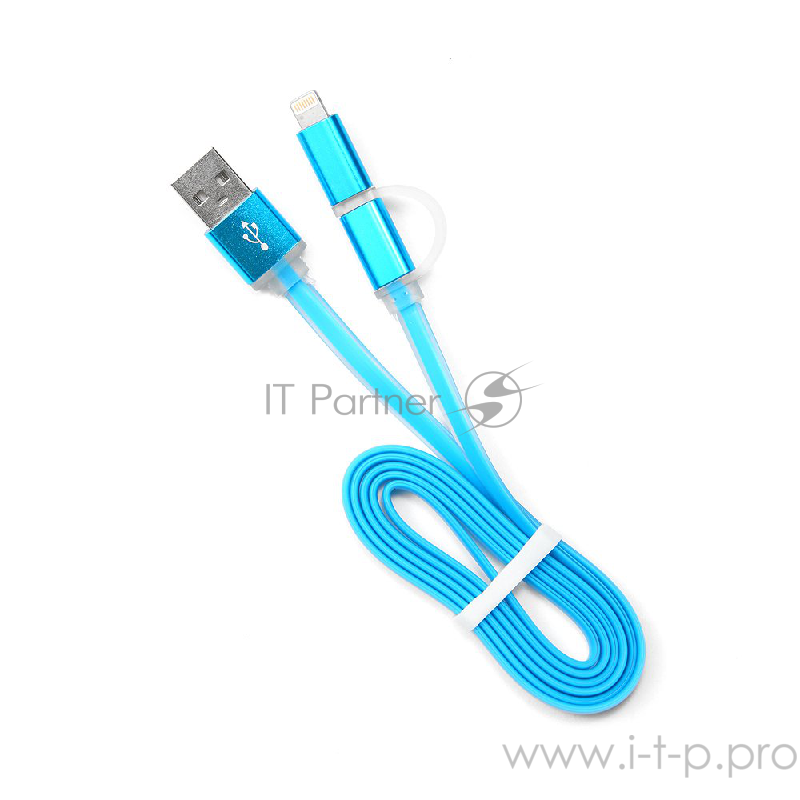 Кабель Cablexpert Кабель USB 2.0 CC-mAPUSB2bl1m, AM/microBM 5P - iPhone lightning, 1м, комбо кабель, алюминиевые разъемы, голубой, блистер