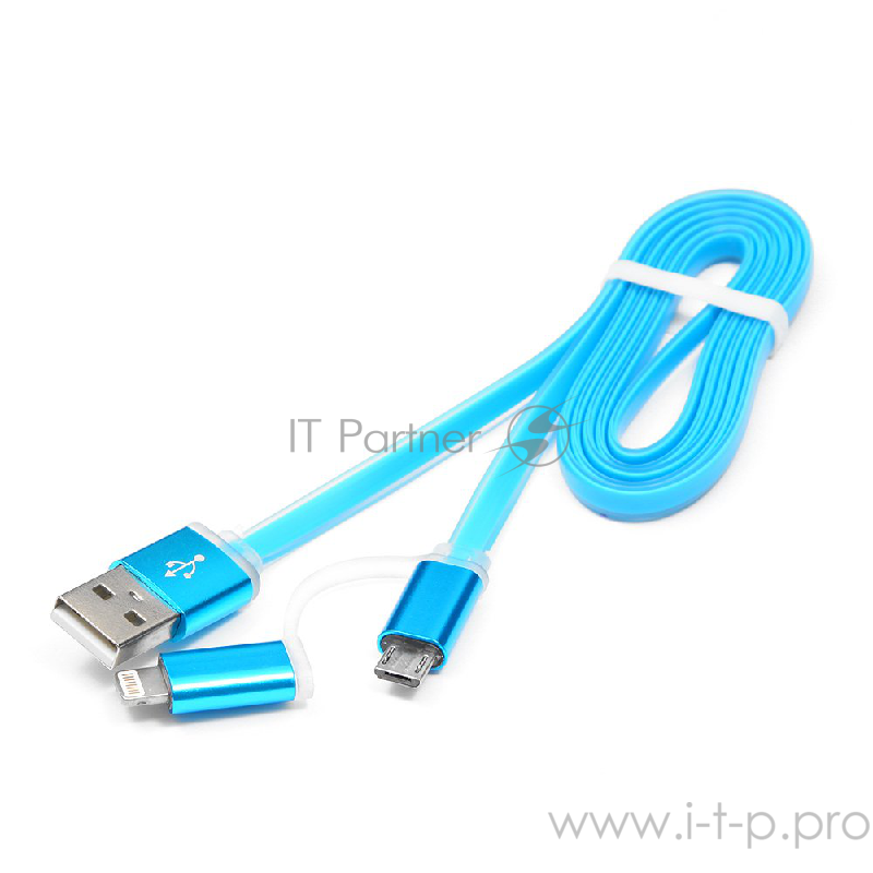 Кабель Cablexpert Кабель USB 2.0 CC-mAPUSB2bl1m, AM/microBM 5P - iPhone lightning, 1м, комбо кабель, алюминиевые разъемы, голубой, блистер