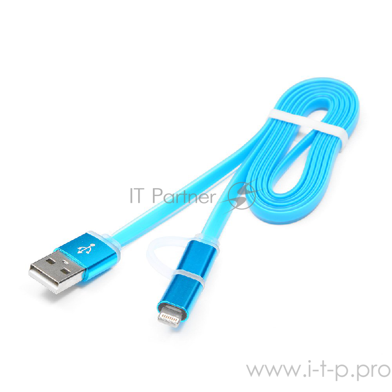 Кабель Cablexpert Кабель USB 2.0 CC-mAPUSB2bl1m, AM/microBM 5P - iPhone lightning, 1м, комбо кабель, алюминиевые разъемы, голубой, блистер