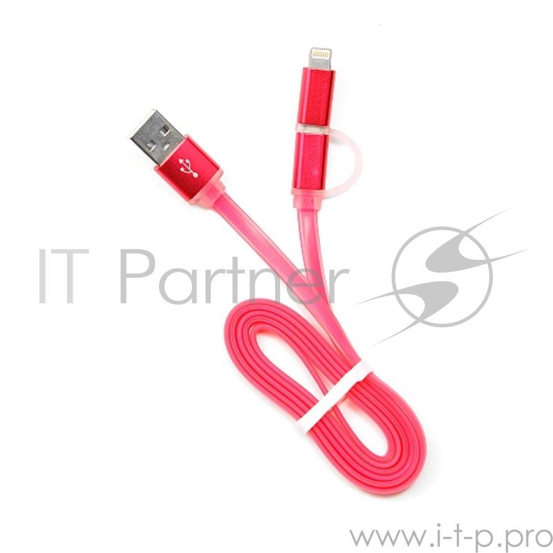 Кабель Cablexpert Кабель USB 2.0 CC-mAPUSB2pk1m, AM/microBM 5P - iPhone lightning, 1м, комбо кабель, алюминиевые разъемы, розовый, блистер
