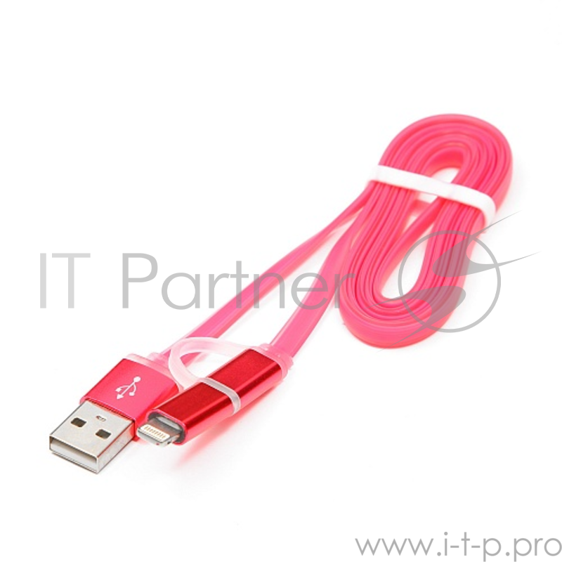 Кабель Cablexpert Кабель USB 2.0 CC-mAPUSB2pk1m, AM/microBM 5P - iPhone lightning, 1м, комбо кабель, алюминиевые разъемы, розовый, блистер