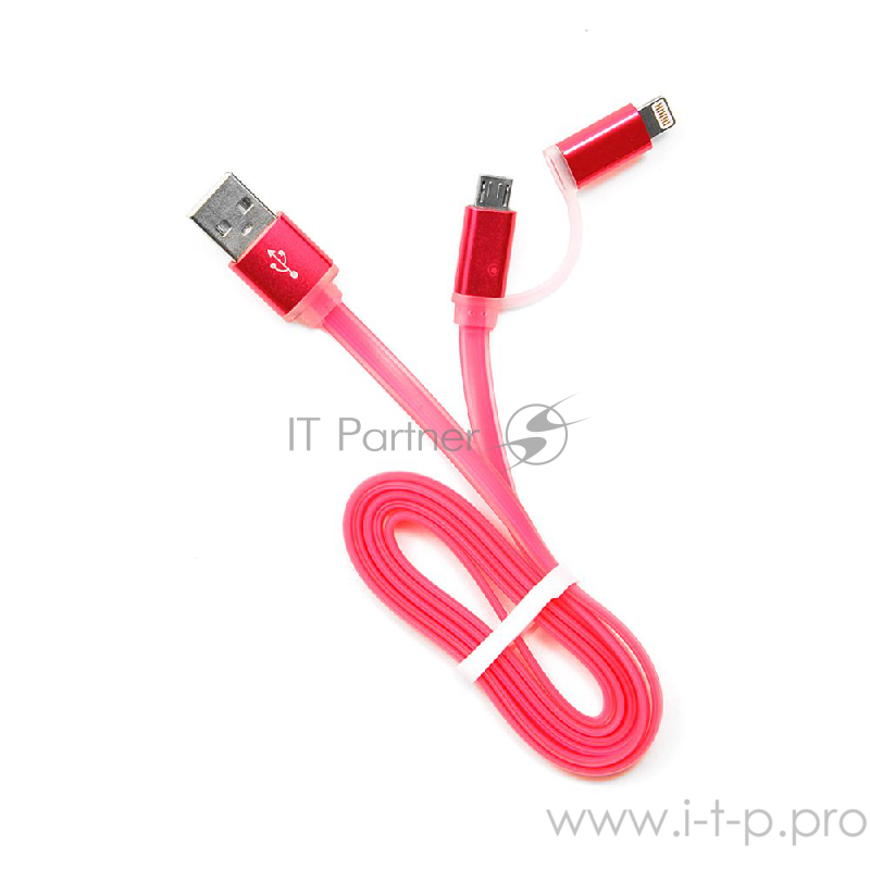 Кабель Cablexpert Кабель USB 2.0 CC-mAPUSB2pk1m, AM/microBM 5P - iPhone lightning, 1м, комбо кабель, алюминиевые разъемы, розовый, блистер