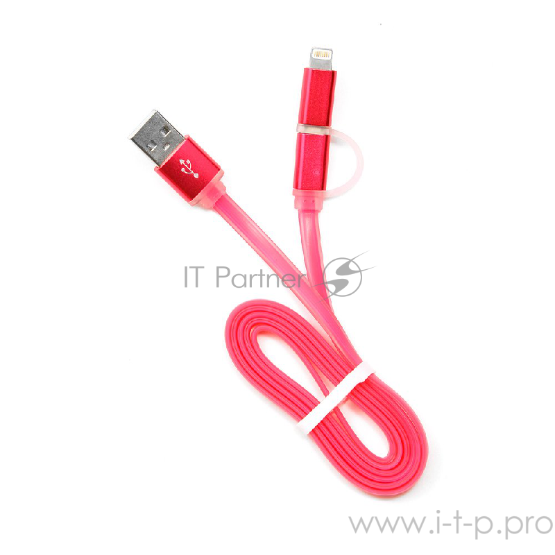 Кабель Cablexpert Кабель USB 2.0 CC-mAPUSB2pk1m, AM/microBM 5P - iPhone lightning, 1м, комбо кабель, алюминиевые разъемы, розовый, блистер