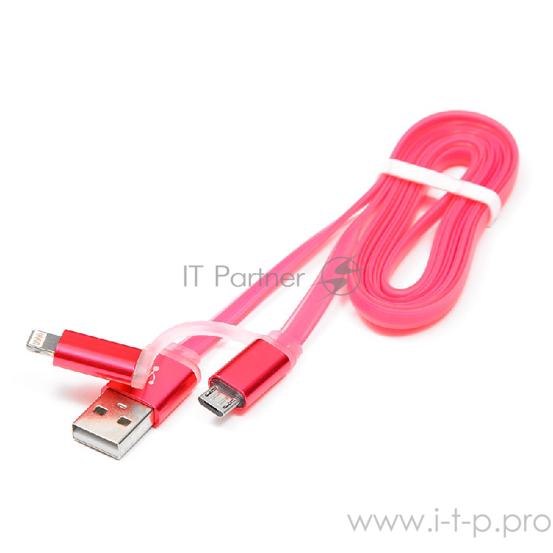 Кабель Cablexpert Кабель USB 2.0 CC-mAPUSB2pk1m, AM/microBM 5P - iPhone lightning, 1м, комбо кабель, алюминиевые разъемы, розовый, блистер