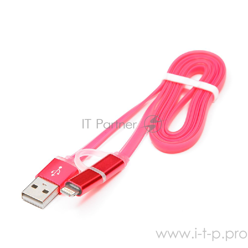 Кабель Cablexpert Кабель USB 2.0 CC-mAPUSB2pk1m, AM/microBM 5P - iPhone lightning, 1м, комбо кабель, алюминиевые разъемы, розовый, блистер