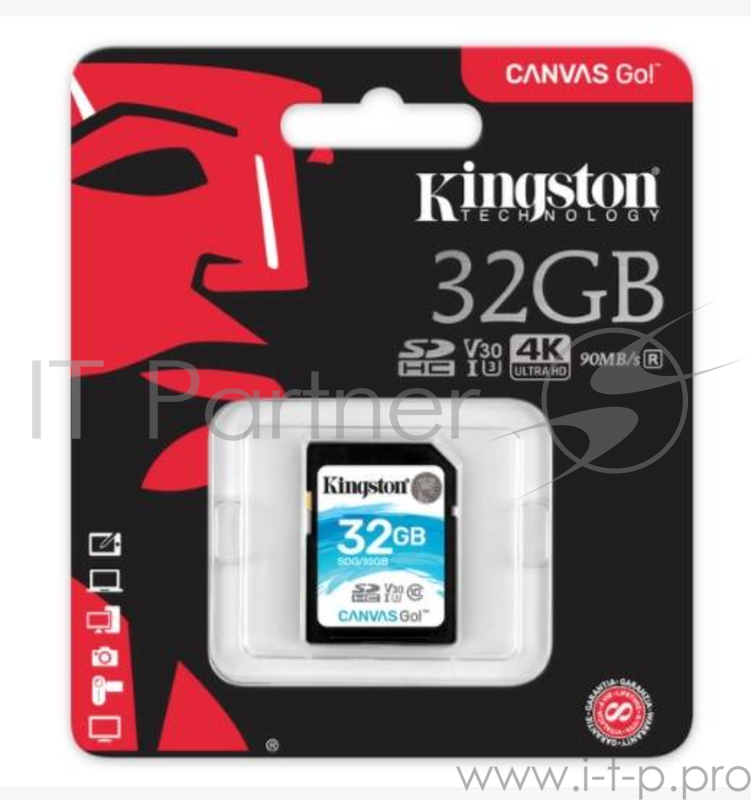 Карта памяти SecureDigital 32Gb Kingston SDG/32GB {SDHC Class 10, UHS-I U3}