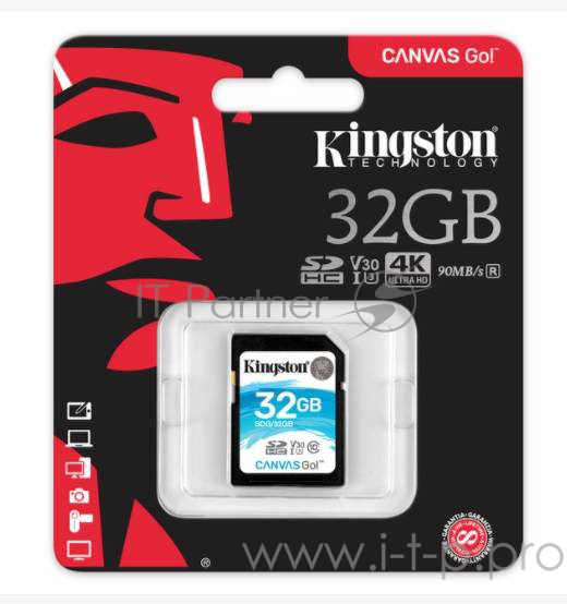 Карта памяти SecureDigital 32Gb Kingston SDG/32GB {SDHC Class 10, UHS-I U3}