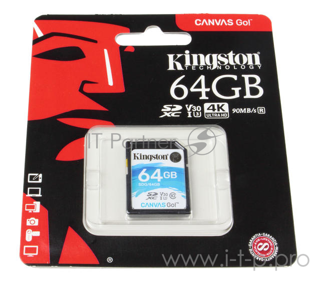 Карта памяти SecureDigital 64Gb Kingston SDG/64GB {SDXC Class 10, UHS-I U3}