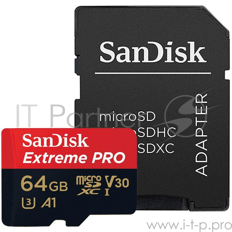 Флеш карта microSD 64GB SanDisk microSDXC Class 10 UHS-I A1 V30 U3 Extreme Pro (SD адаптер) 100MB/s