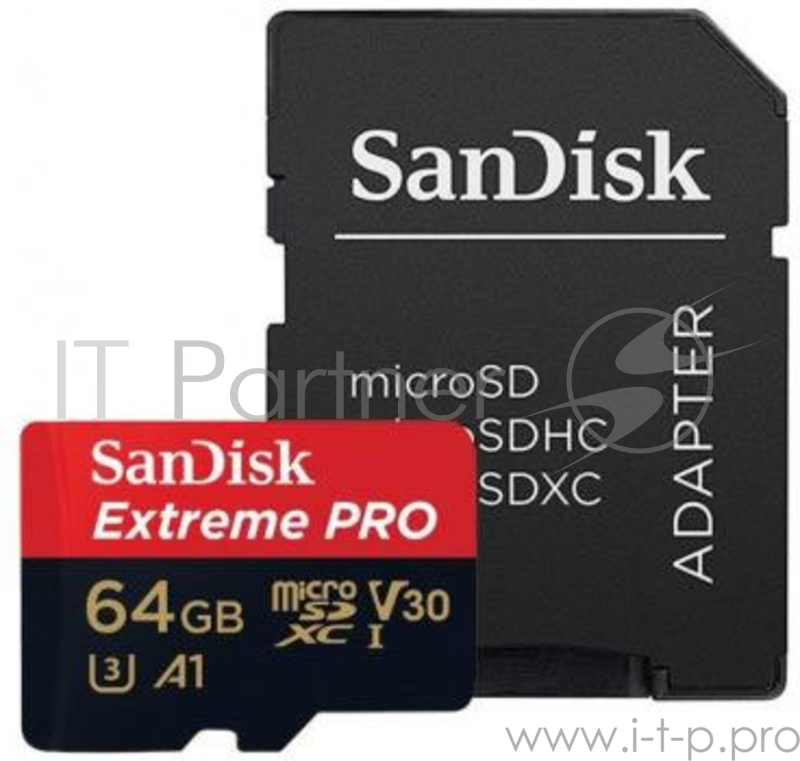 Флеш карта microSD 64GB SanDisk microSDXC Class 10 UHS-I A1 V30 U3 Extreme Pro (SD адаптер) 100MB/s