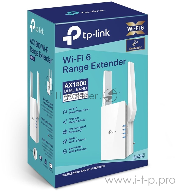 Повторитель беспроводного сигнала TP-Link RE605X AX1800 Wi-Fi белый