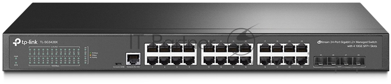 Коммутатор JetStream™ 24-port Pure-Gigabit L2+ Managed Switch, 24 10/100/1000Mbps RJ45, 4*10G SFP+ Slots