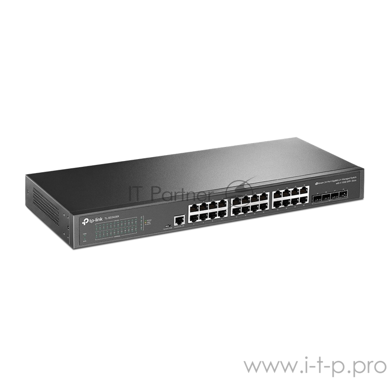Коммутатор JetStream™ 24-port Pure-Gigabit L2+ Managed Switch, 24 10/100/1000Mbps RJ45, 4*10G SFP+ Slots