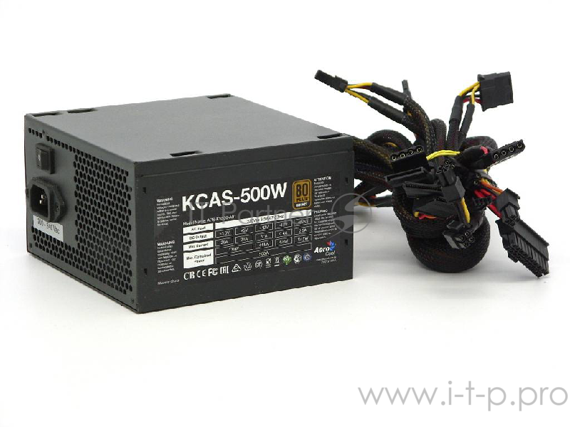 Блок питания Aerocool 500W RTL KCAS-500PLUS { 80+ bronze (24+4+4pin) APFC 120mm fan 7xSATA RTL}