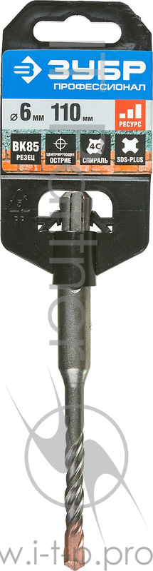 Бур ЗУБР ПРОФЕССИОНАЛ по бетону, хвостовик SDS-Plus, самоцентрирующий наконечник, спиральS4, 6x110мм | 29314-110-06_z01 | ЗУБР