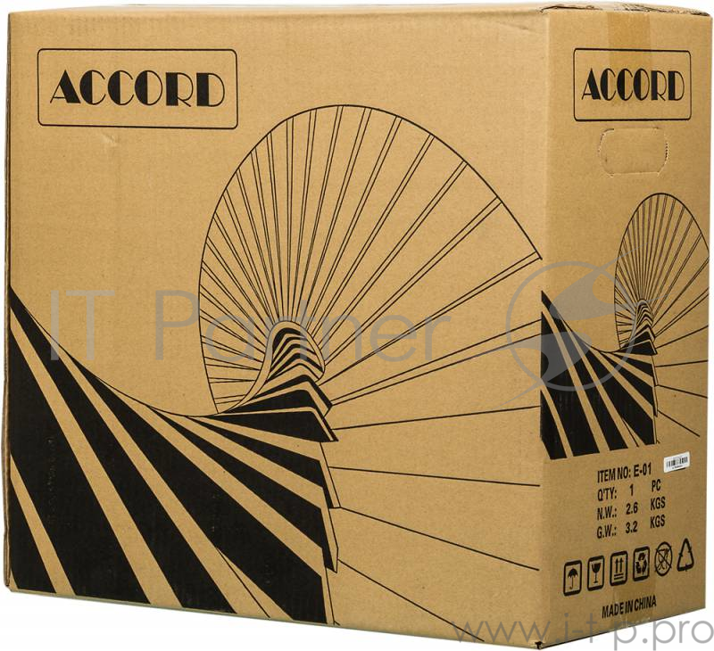 Корпус Accord E-01 черный без БП ATX 1x80mm 1x92mm 2x120mm 2xUSB2.0 1xUSB3.0 audio