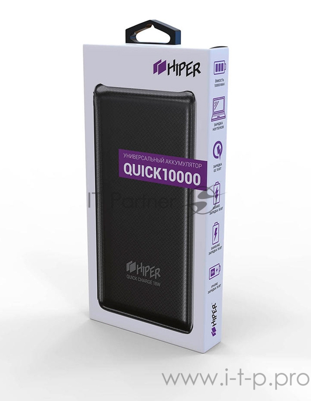 Мобильный аккумулятор Hiper Quick 10000 Li-Pol 10000mAh 2.4A+2.4A+2.4A+2.4A черный 4xUSB