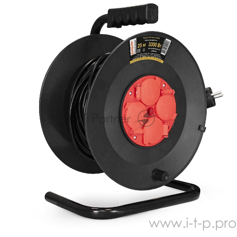 Удлинитель на катушке ExeGate EX286339RUS industrial ECS-2-1.5R (4 евророзетки с заземлением и с защитными крышками, IP44, 25м, защита от детей, защита от перегрузки, 3х1,5мм2, 15А/3,3кВт)