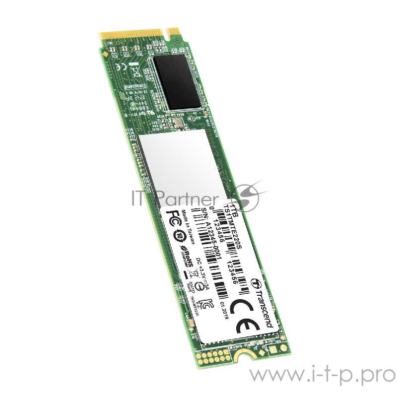 Твердотельный накопитель Transcend MTE220S SSD 1TB, 3D TLC, M.2 (2280), PCIe Gen 3.0 x4, NVMe, R3400/W1900, TBW 2200