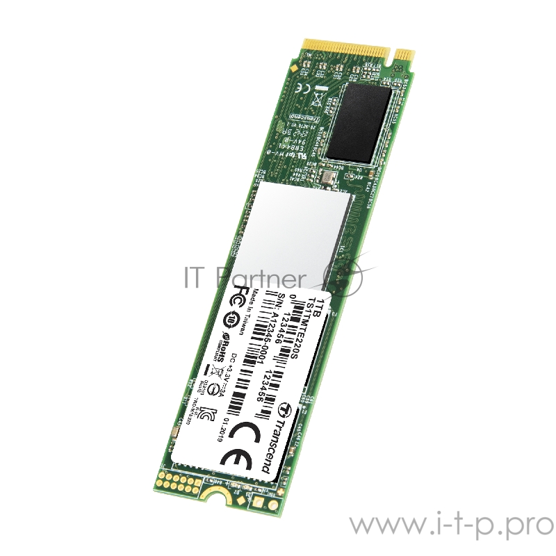 Твердотельный накопитель Transcend MTE220S SSD 1TB, 3D TLC, M.2 (2280), PCIe Gen 3.0 x4, NVMe, R3400/W1900, TBW 2200