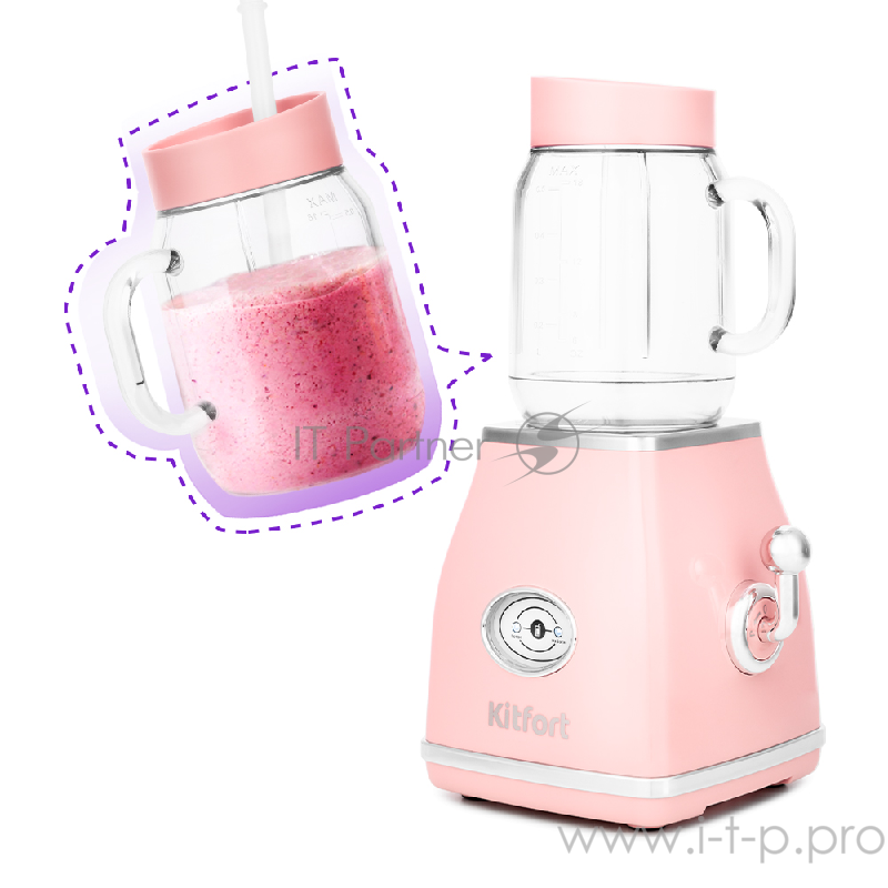 Блендер Kitfort Мощность: 250 Вт.Емкость чаши: 0,5 л.Материал корпуса: пластик,розовый.