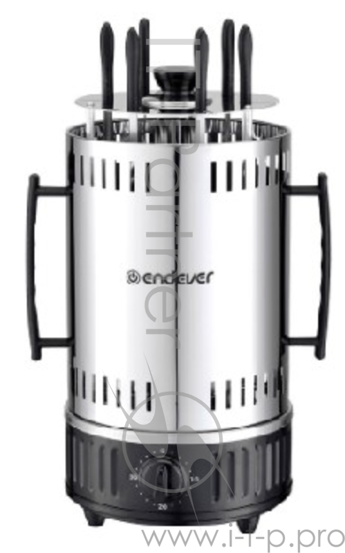 Электрическая шашлычница ENDEVER Grillmaster 295, серебристый/черный, 1200 Вт, 6 шампуров, автоматическое вращение шампуров,таймер до 30 мин ,4 шт/уп.